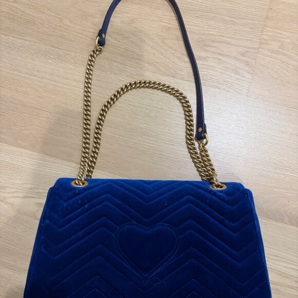 Gucci Velvet Matelasse Medium GG Marmont Shoulder Bag (Cobalt Blue) - Picture 8 of 8
